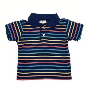 Healthtex • vintage 1980s collared polo shirt rainbow stripe navy blue • 2T• EUC